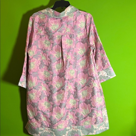 Abbey Glass Piper Jacquard Floral Print V-Neck 3/4 Sleeve Caftan Mini Dress L - Picture 5 of 6